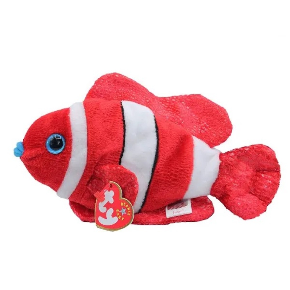 TY Beanie Baby Red and White Plush Fish - 🐟 Jester Born September 30 , 2000
